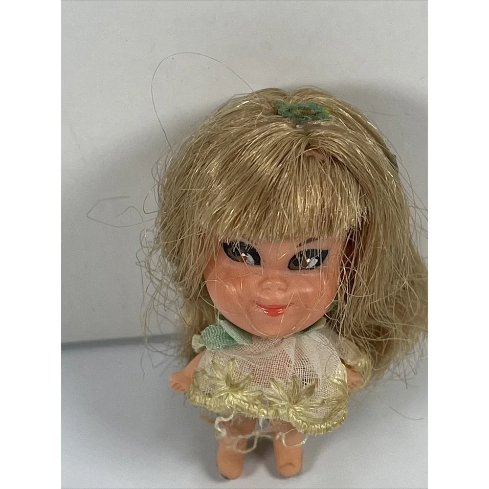 Original Little Kiddle doll yellow hair & sheer flower dress brown eyes Toy Girl